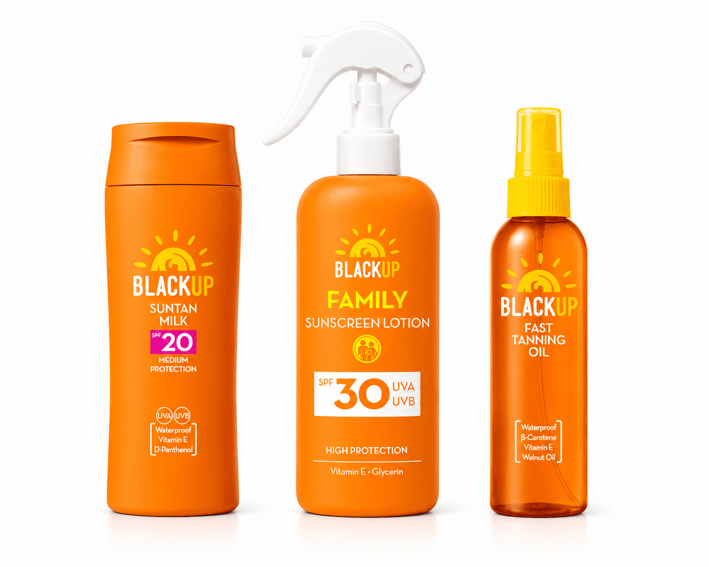 BLACK UP Сет за Сончање, Млеко SPF20, Млеко SPF30  и Масло за Интензивно Потемнување