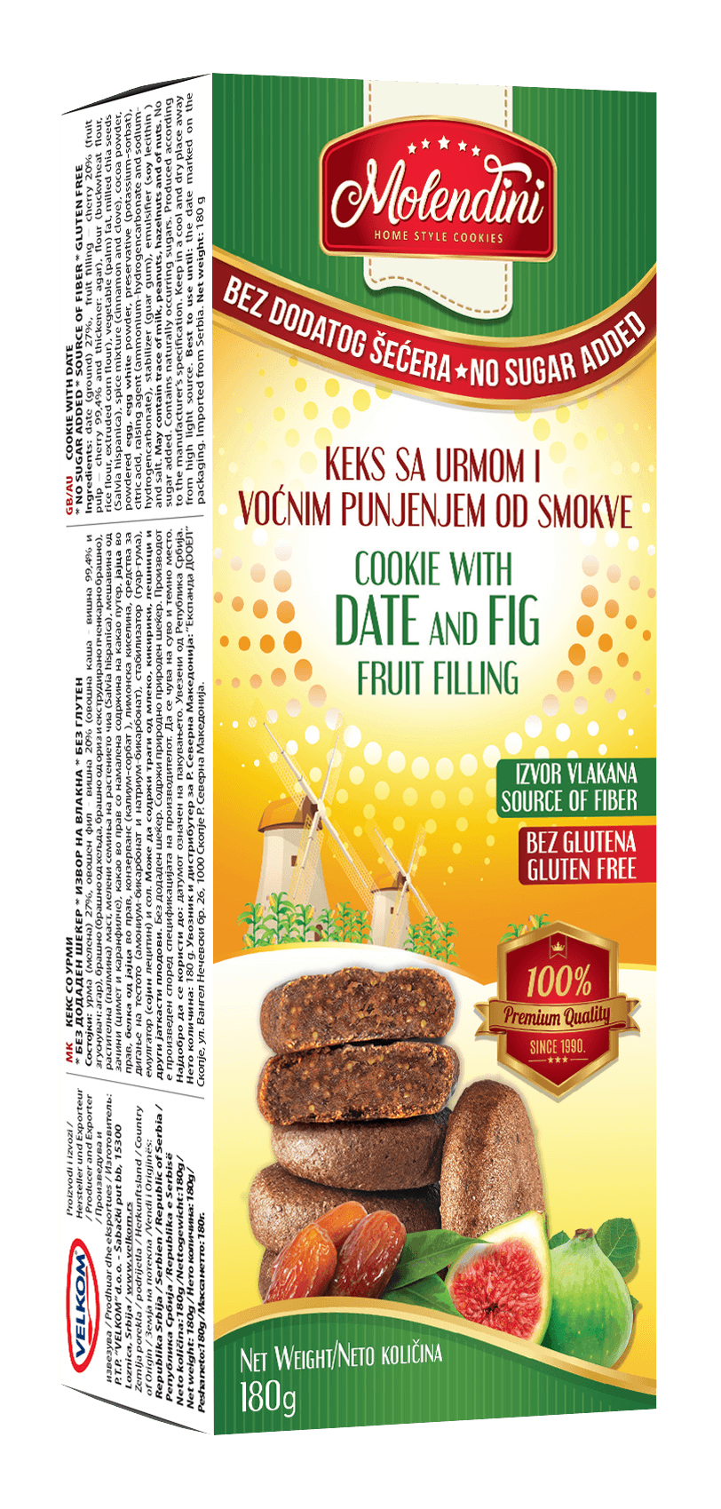 MOLENDINI Без глутенски Кекс со урми и овошен фил од смокви - 180г.